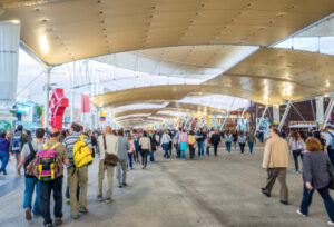 a group of people at an exhibit